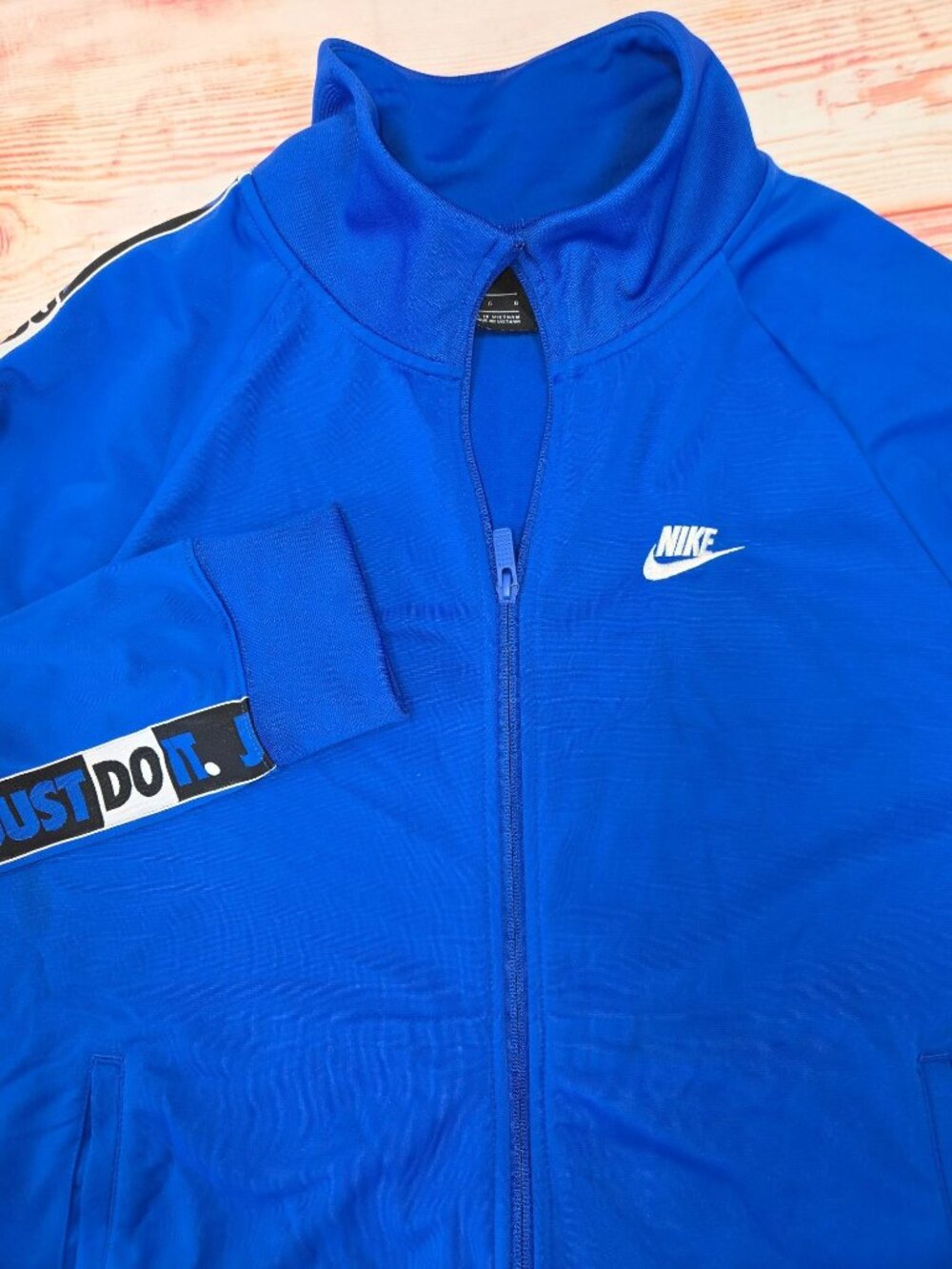 Nike Mens Blue Full-Zip Track Jacket Large - "Just Do It" Sleeve Trim
